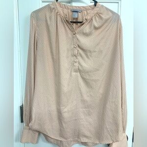 🎉H&M Lightweight Pale Pink With Tiny Black Polka-Dots Long Sleeve Blouse Size 8